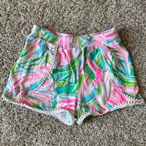 Girls Lilly Pulitzer Pink Green Blue Tropical Pom-Trim Shorts Small 4-5